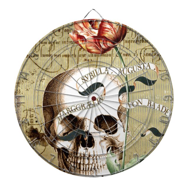 Steampunk Skull Floral Writing Halloween Dartscheibe (vorne)