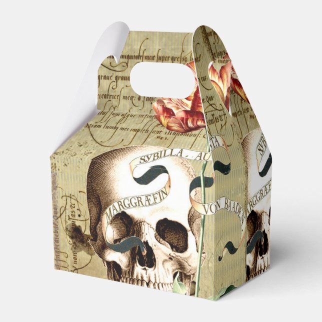 Steampunk Skull Floral Writing Halloween Gefallen  Geschenkschachtel (Rückseite)