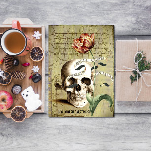 Steampunk Skull Floral Writing Halloween Postkarte