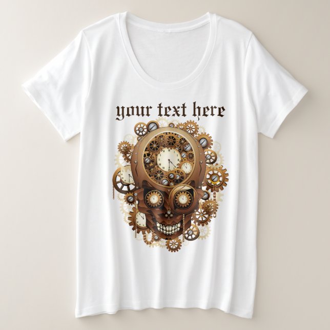Steampunk Skull Gothic Style Große Größe T-Shirt (Design vorne)