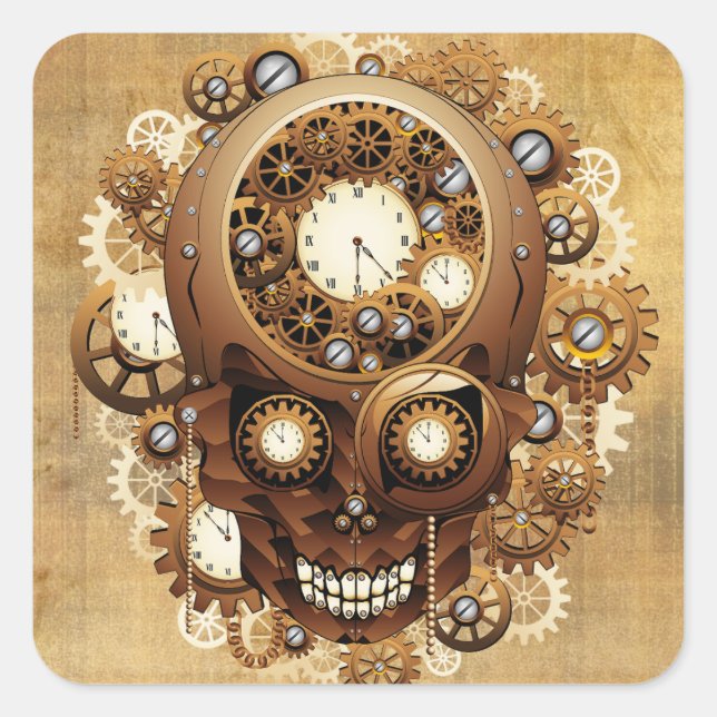 Steampunk Skull Gothic Style Quadratischer Aufkleber (Vorderseite)