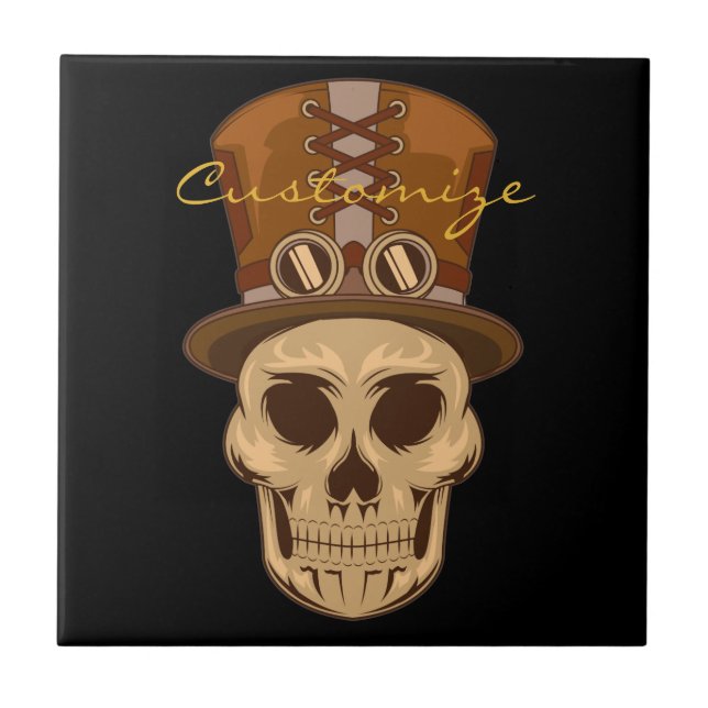 Steampunk Skull in Top Hat Thunder_Cove Fliese (Vorderseite)