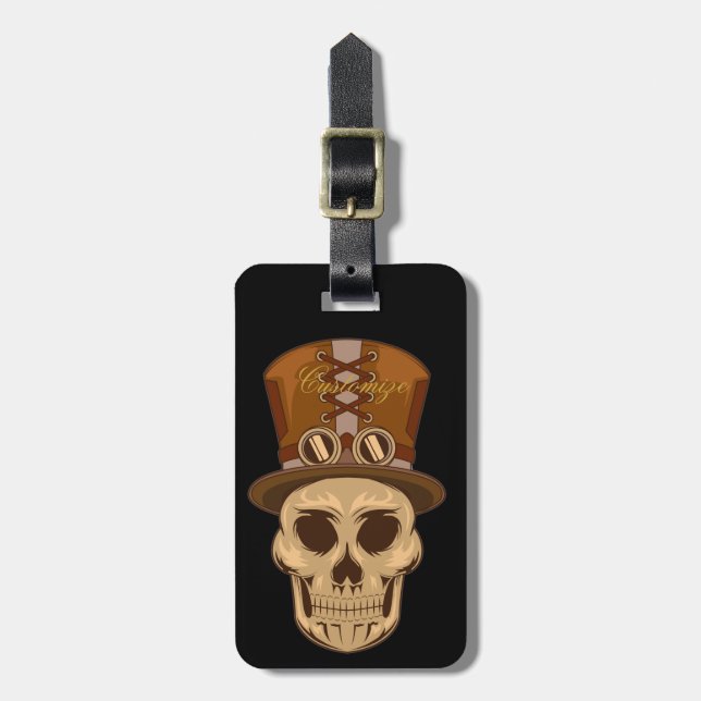 Steampunk Skull in Top Hat Thunder_Cove Gepäckanhänger (Vorderseite vertikal)