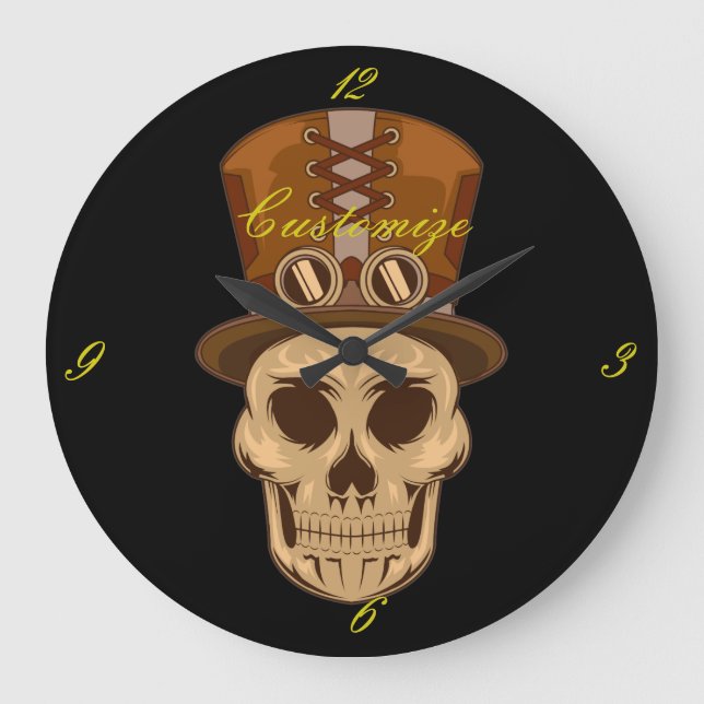 Steampunk Skull in Top Hat Thunder_Cove Große Wanduhr (Vorderseite)