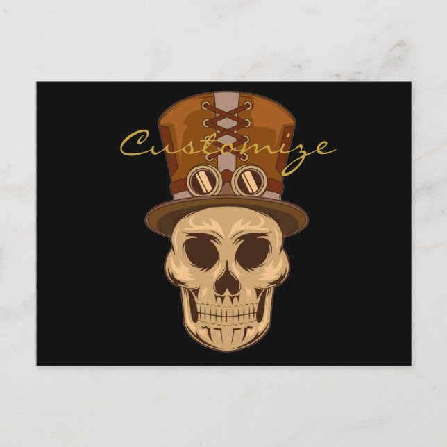 Steampunk Skull in Top Hat Thunder_Cove Postkarte (Vorderseite)