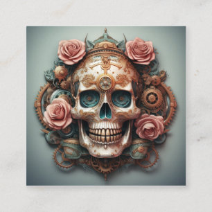 Steampunk Skull mit Blume Hintergrund Quadratische Visitenkarte