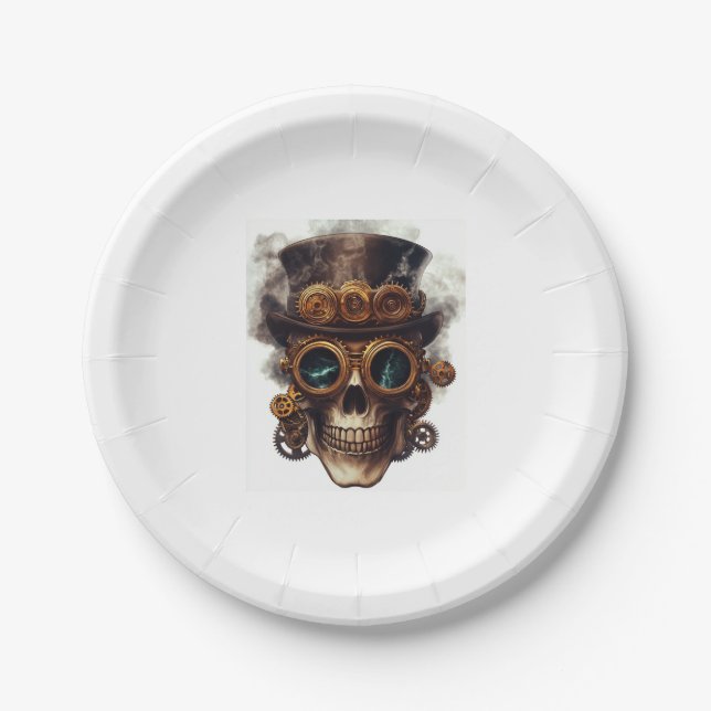 Steampunk Skull Motor Pappteller (Vorderseite)