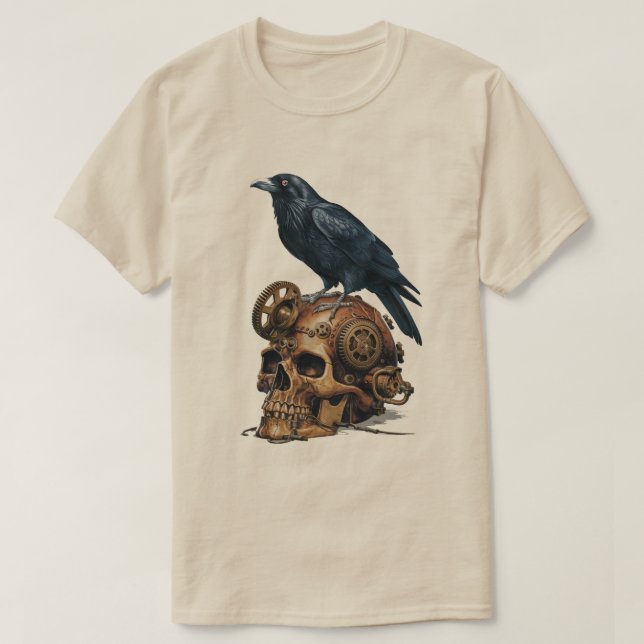 Steampunk Skull und Raven T-Shirt (Design vorne)