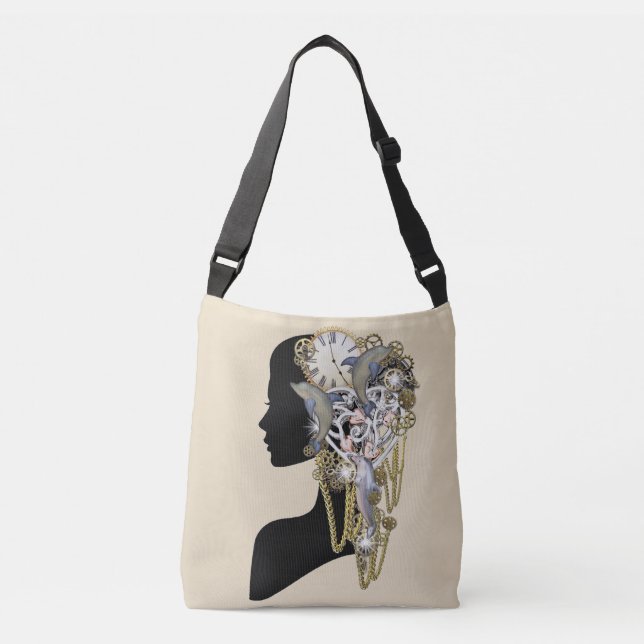 Steampunk-Skulptur - Art Trendy Tragetaschen Mit Langen Trägern (Vorderseite)