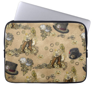 Steampunk-Skulpturen auf Tan Leder Textur Laptopschutzhülle