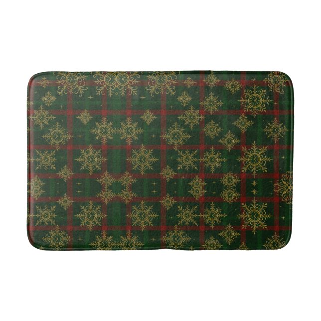 Steampunk Snowflake Rot und Grüner Tartan Badematte (Vorderseite)