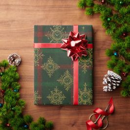 Steampunk Snowflake Rot und Grüner Tartan Geschenkpapier