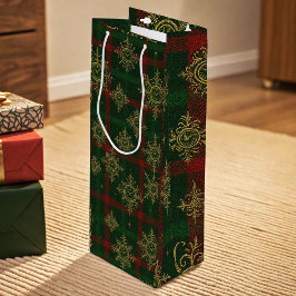Steampunk Snowflake Rot und Grüner Tartan Geschenktüte Für Weinflaschen