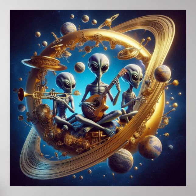 Steampunk Space Außerirdischen Trio Musical Instru Poster (Vorne)