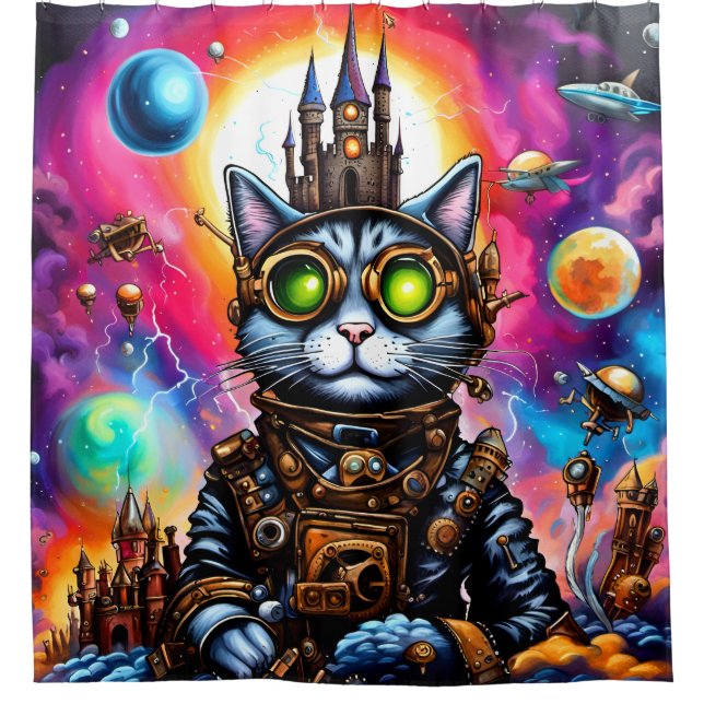 Steampunk Space Cat I Duschvorhang (Vorderseite)