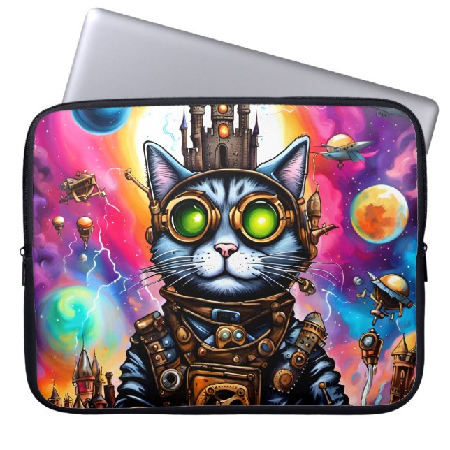 Steampunk Space Cat I Laptopschutzhülle (Vorderseite)