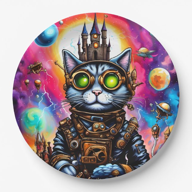 Steampunk Space Cat I Pappteller (Vorderseite)