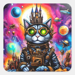 Steampunk Space Cat I Quadratischer Aufkleber