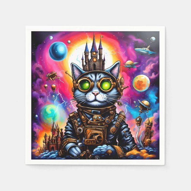 Steampunk Space Cat I Serviette (Vorderseite)