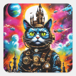 Steampunk Space Cat II Quadratischer Aufkleber