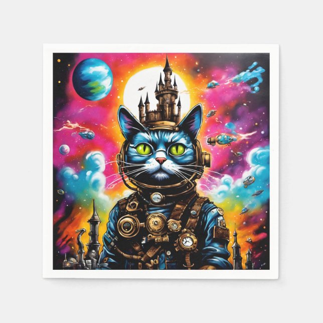 Steampunk Space Cat II Serviette (Vorderseite)