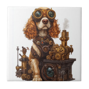 Steampunk Spaniel � viktorianischer Hundeerfinder Fliese