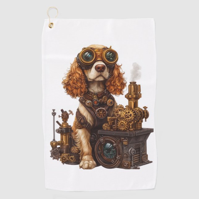 Steampunk Spaniel � viktorianischer Hundeerfinder Golfhandtuch (Vorderseite)