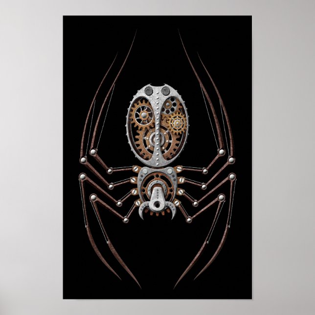 Steampunk Spider auf Black Poster (Vorne)