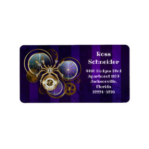 Steampunk Spider im Lila Hintergrund Adressaufkleber