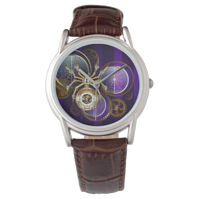 Steampunk Spider im Lila Hintergrund Armbanduhr (Vorderseite)