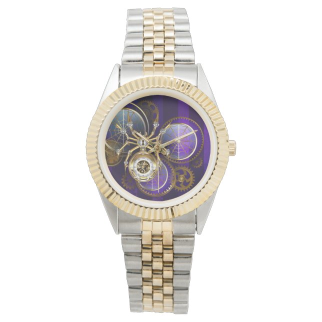 Steampunk Spider im Lila Hintergrund Armbanduhr (Vorderseite)