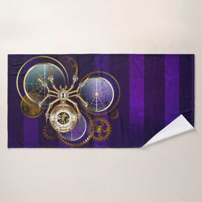 Steampunk Spider im Lila Hintergrund Badehandtuch (Badehandtuch)