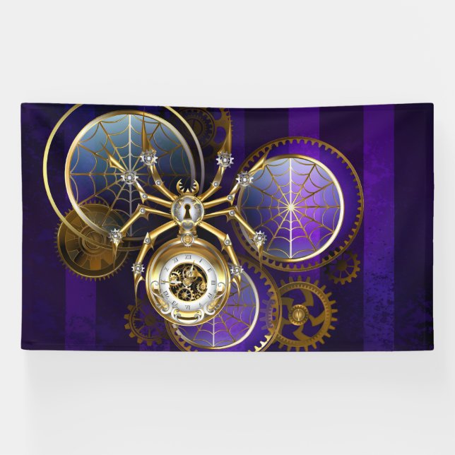 Steampunk Spider im Lila Hintergrund Banner (Horizontal)