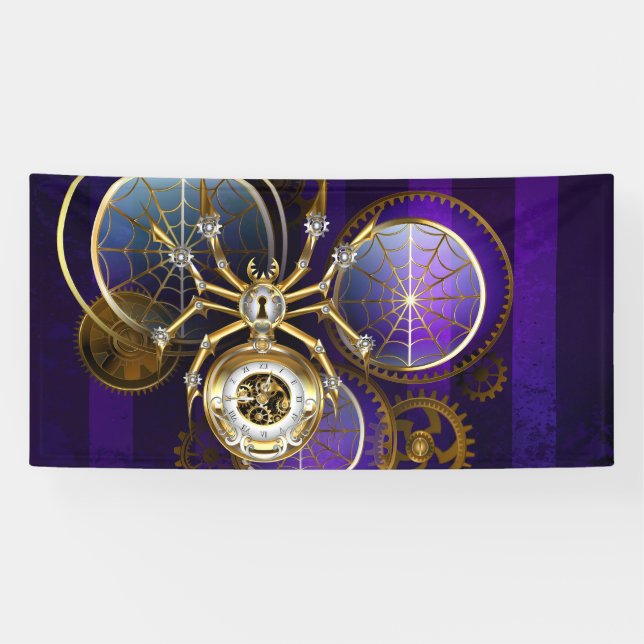 Steampunk Spider im Lila Hintergrund Banner (Horizontal)