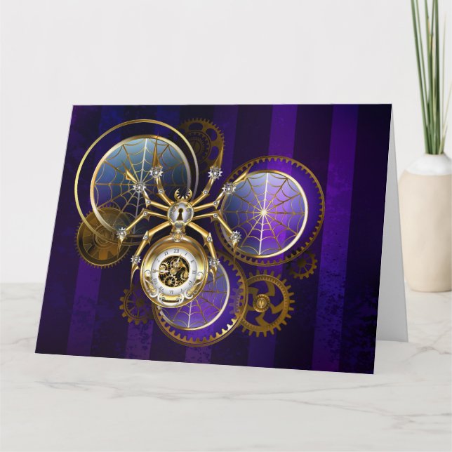 Steampunk Spider im Lila Hintergrund Dankeskarte (Vorderseite)