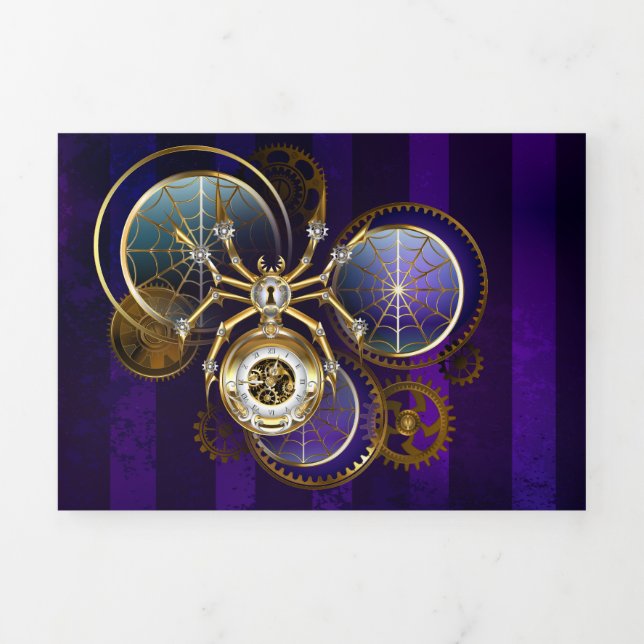 Steampunk Spider im Lila Hintergrund Dreifach Gefaltete Einladung (Cover)