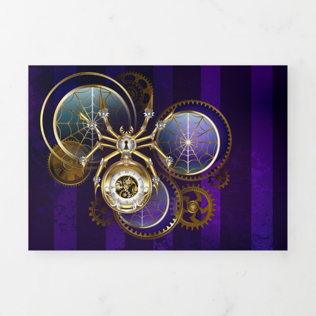 Steampunk Spider im Lila Hintergrund Dreifach Gefaltete Urlaubskarte (Cover)