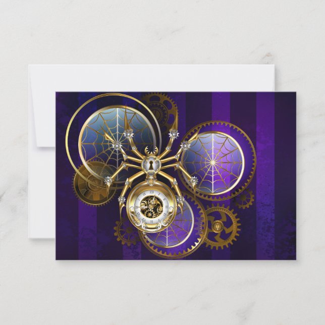 Steampunk Spider im Lila Hintergrund Einladung (Vorderseite)