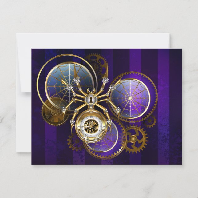 Steampunk Spider im Lila Hintergrund Einladung (Vorderseite)