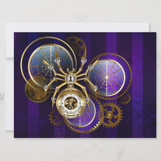 Steampunk Spider im Lila Hintergrund Einladung (Vorderseite)
