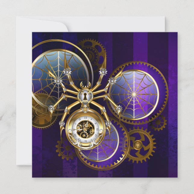 Steampunk Spider im Lila Hintergrund Einladung (Vorderseite)