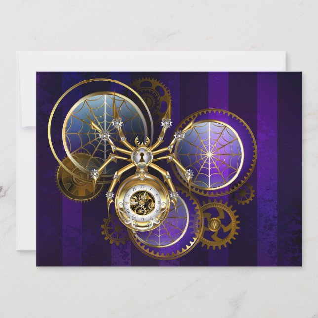 Steampunk Spider im Lila Hintergrund Einladung (Vorderseite)