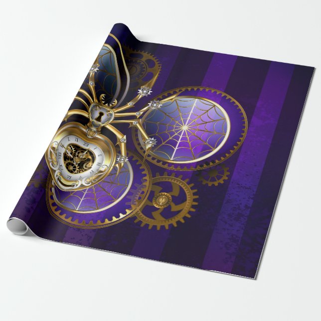 Steampunk Spider im Lila Hintergrund Geschenkpapier (Ungerollt)