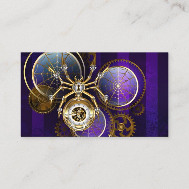 Steampunk Spider im Lila Hintergrund Hinweiskarte (Vorderseite)