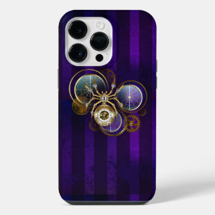 Steampunk Spider im Lila Hintergrund iPhone 14 Pro Max Hülle