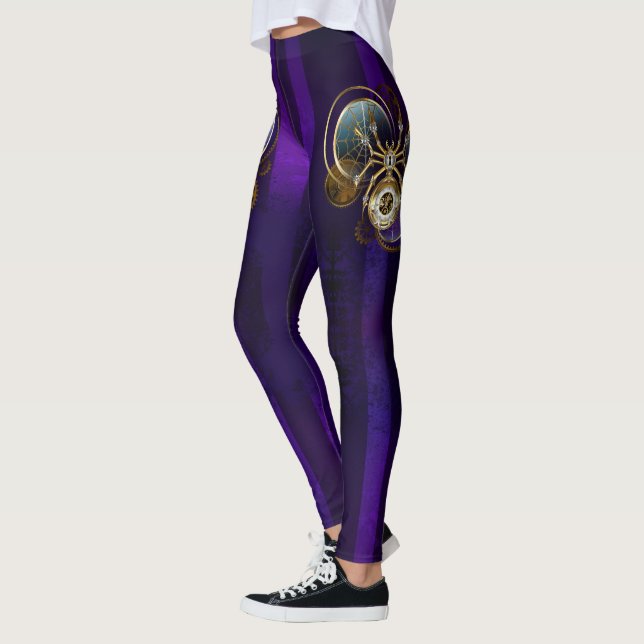 Steampunk Spider im Lila Hintergrund Leggings (Links)
