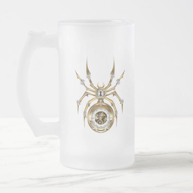 Steampunk Spider im Lila Hintergrund Mattglas Bierglas (Links)