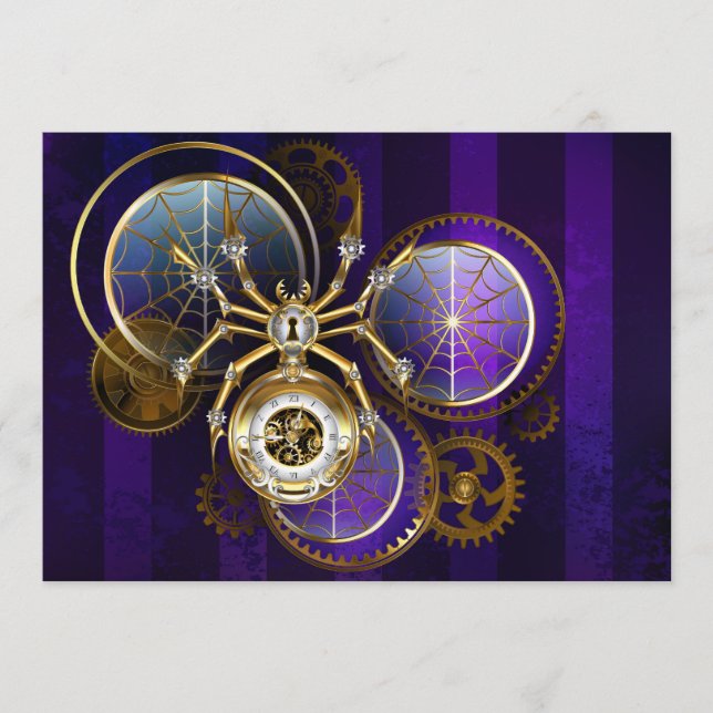 Steampunk Spider im Lila Hintergrund Menükarte (Vorderseite)