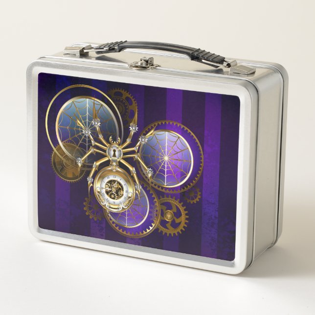 Steampunk Spider im Lila Hintergrund Metall Brotdose (Vorderseite)