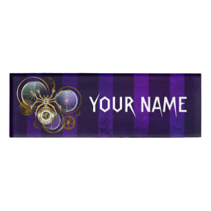 Steampunk Spider im Lila Hintergrund Namenschild